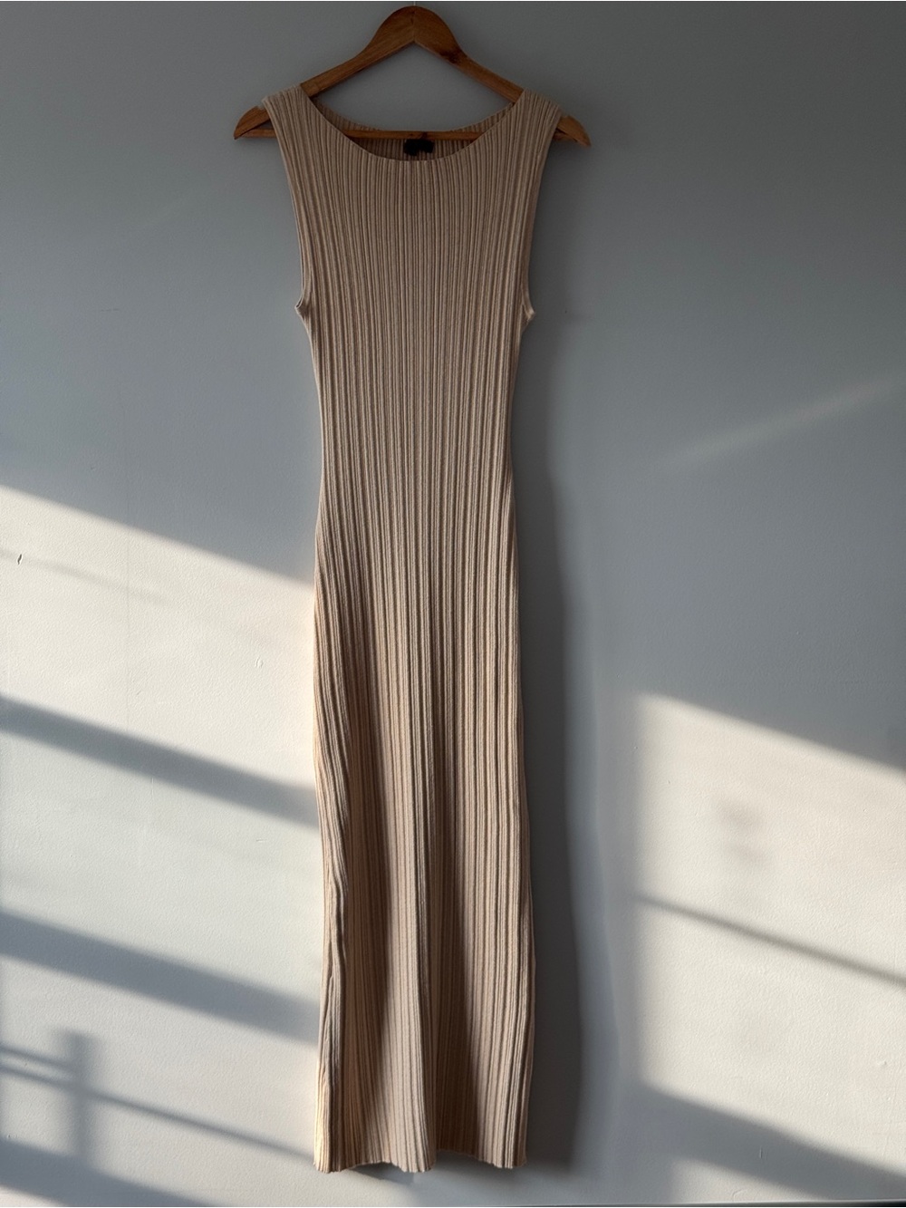 Quince Cotton Cashmere Ribbed Sleeveless Midi Dress - Heather Oatmeal - Size M - Picture 2 of 16